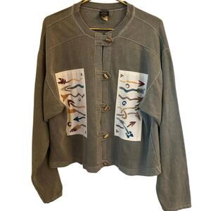Wild Archer Vintage Women Sz 1 Green Cardigan Jacket Aztec Southwest Mosaic Boho